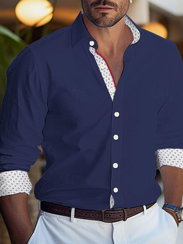Dark Men's Shirt White Casual Black Up Button