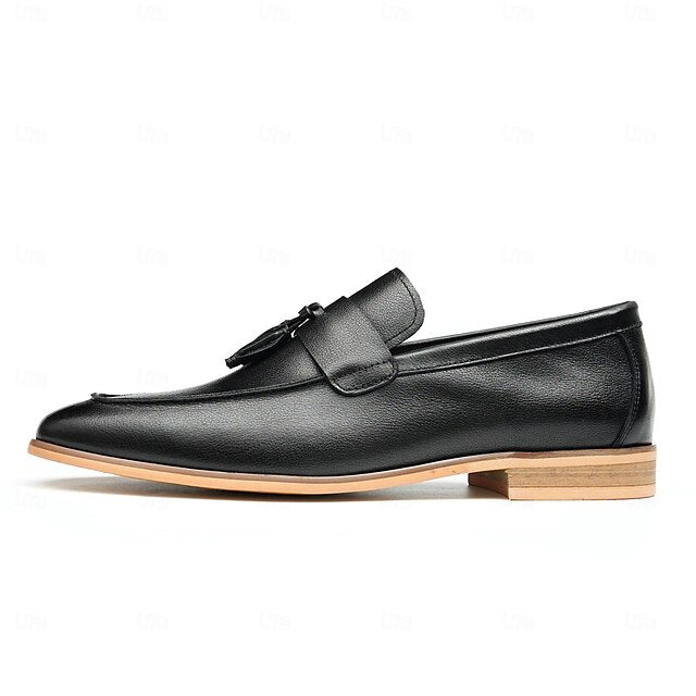 Leather Elegant Loafers Men's Tassel Genuine Slip-On -
