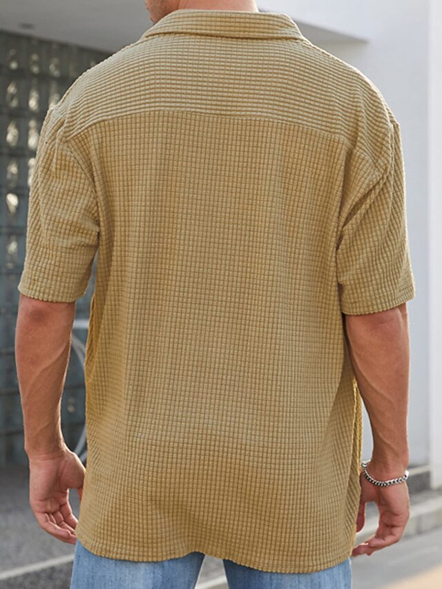 Button Men's Waffle Casual Shirt Summer