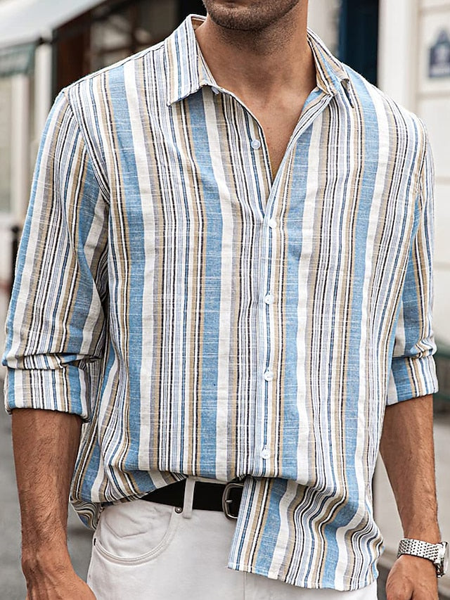 Striped Button Shirt Casual Shirts Men's Up
