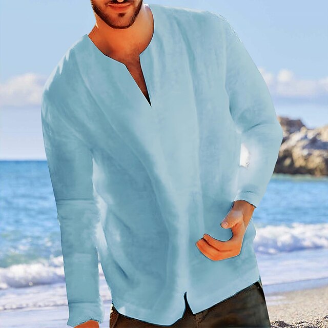 Blue Light Beach Men's Shirt Summer Linen