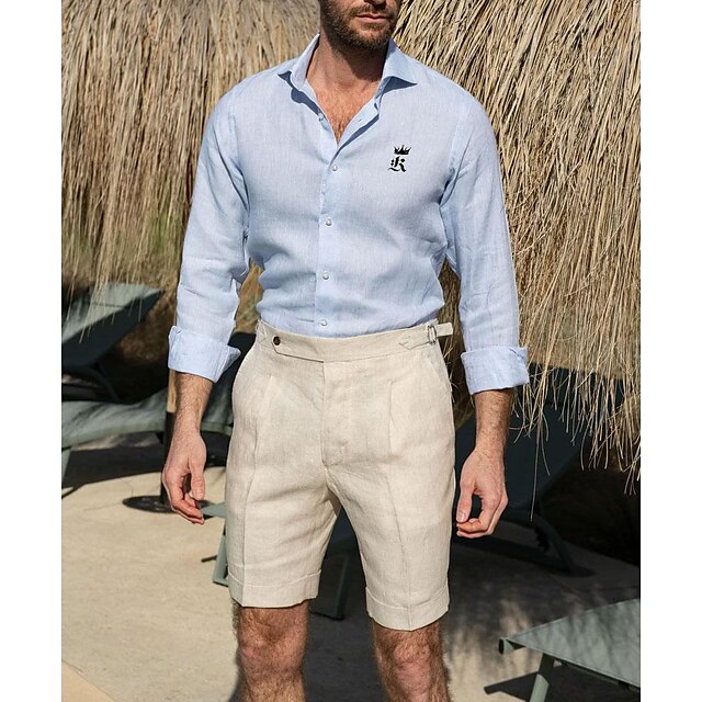 Shirt Men's White Linen Cotton Casual