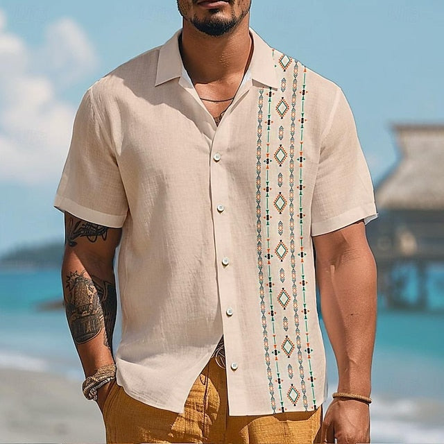 Linen Men's Button Up Shirt Wear Beach Summer