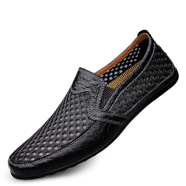 Breathable Men's Leather and Casual Loafers - Slip-On Mesh