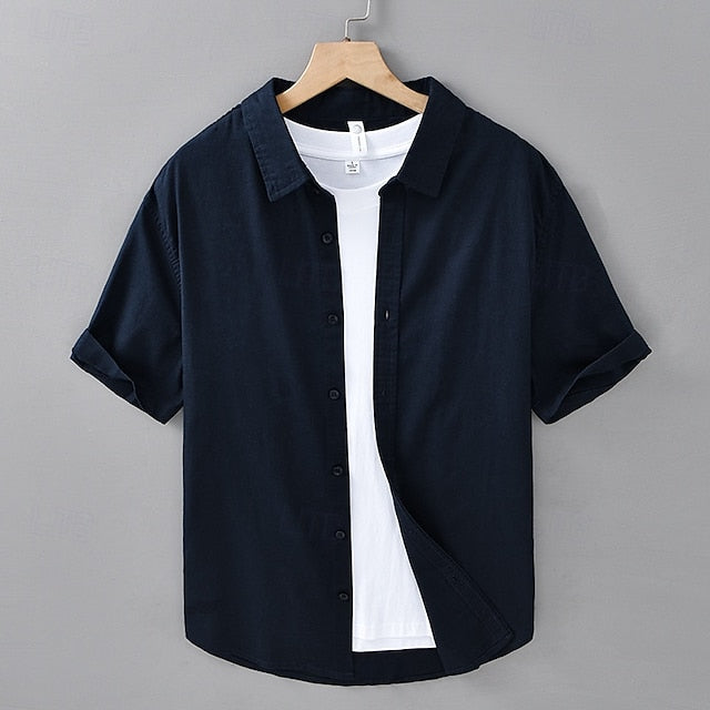 Shirt Button Up Men's Linen Casual Cotton