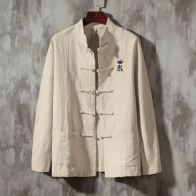 Letter Up Linen Casual Button Shirt Men's