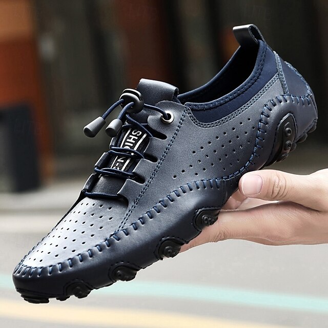 Shoes Casual Perforated with Men's White Hand-Stitched