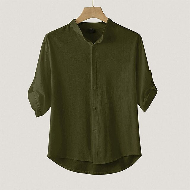 Linen Men's Button Up Shirt Wear Beach Summer