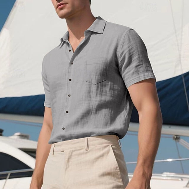 Casual Men's Cotton Shirt Linen Up Button