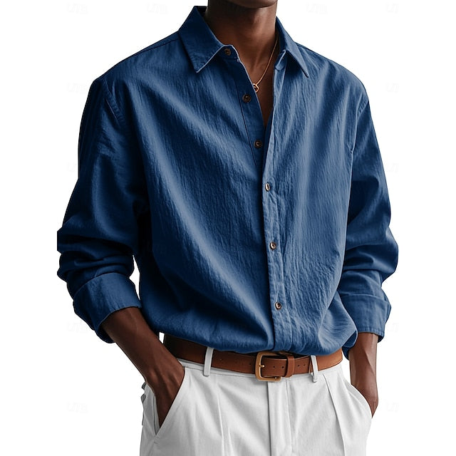 Green Up Button Men's White Shirt Light Casual