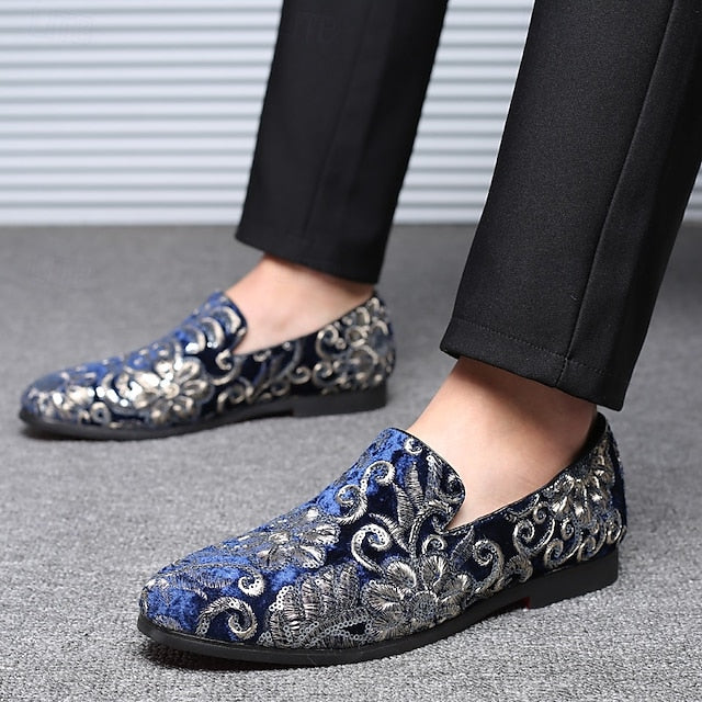 Slip-On – Stylish Floral Men's Embroidered Purple Loafers