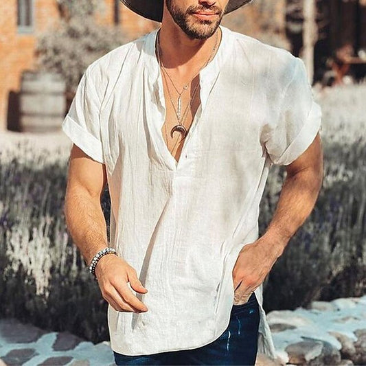 Plain Beach Linen Shirt Men's Casual