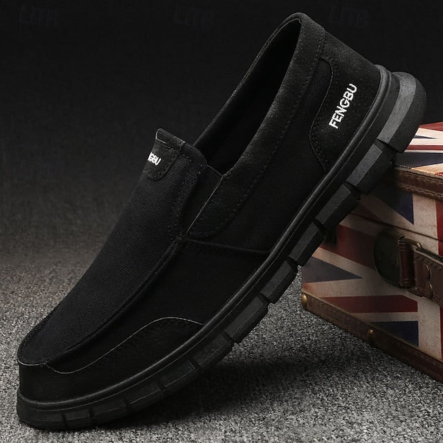 Men's Lightweight Khaki Canvas Slip-On Flexible Loafers