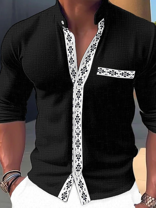 Shirt Men's Band Summer Collar Linen