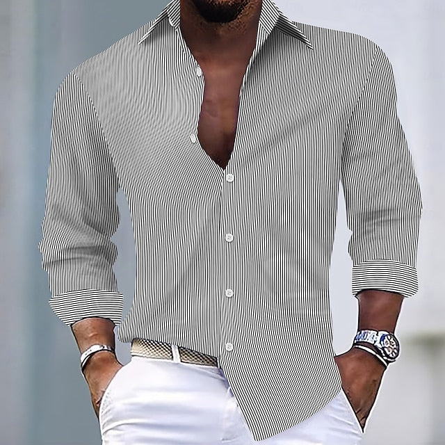 Casual Striped Shirt Summer Men's Button