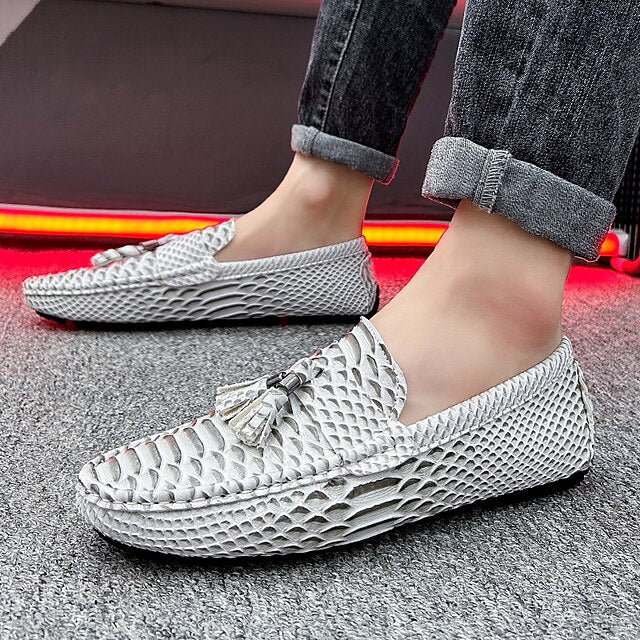 – Printed Loafers Casual White Men's Lightweight Slip-On
