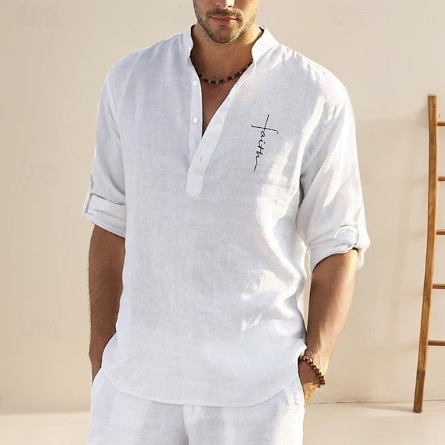 Shirt Chinese Linen Collar Men's Mandarin