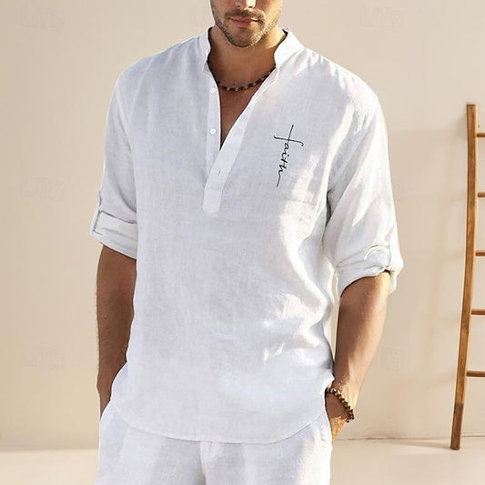 Shirt Chinese Linen Collar Men's Mandarin