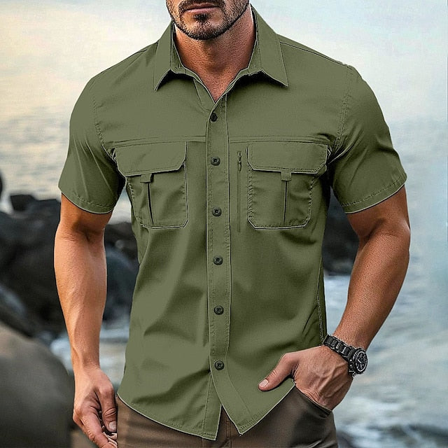 Button Black Up Men's Casual Shirt Cargo