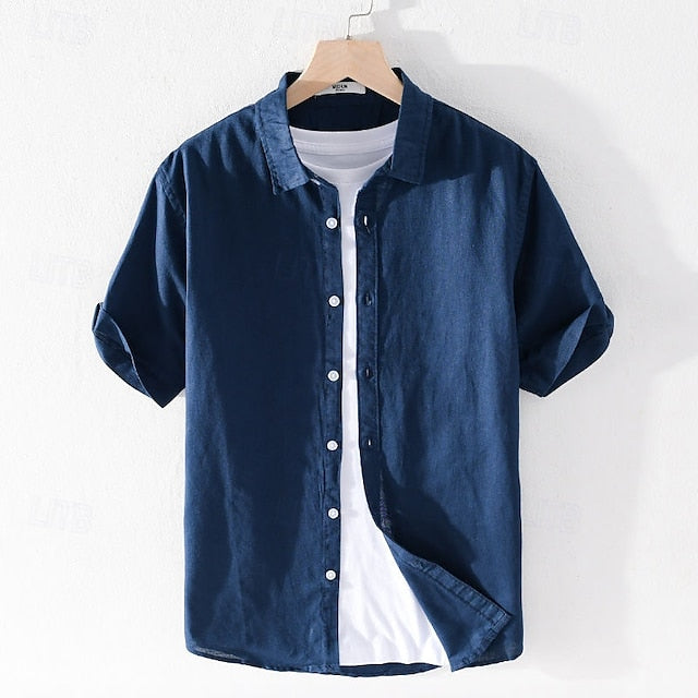Cotton Linen Men's Casual Button Shirt Up