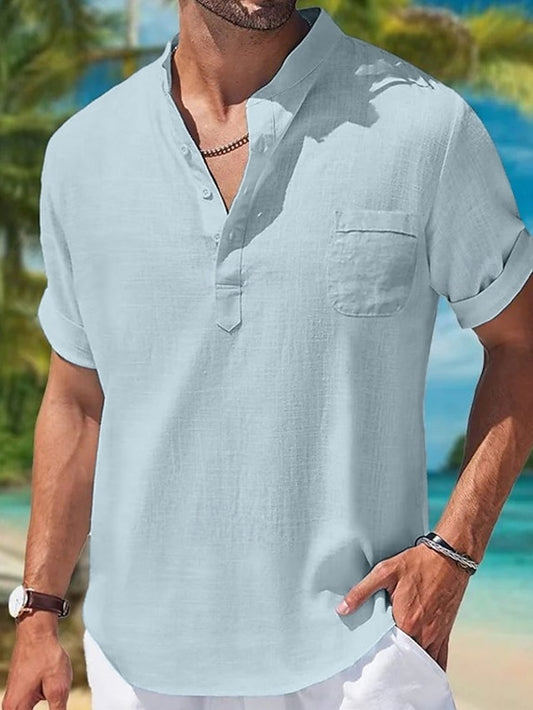 Wear Collar Men's Summer Shirt Beach Linen Band