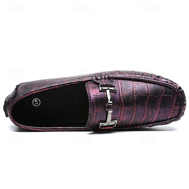 Pattern Leather Faux - Purple Crocodile Men's Loafers