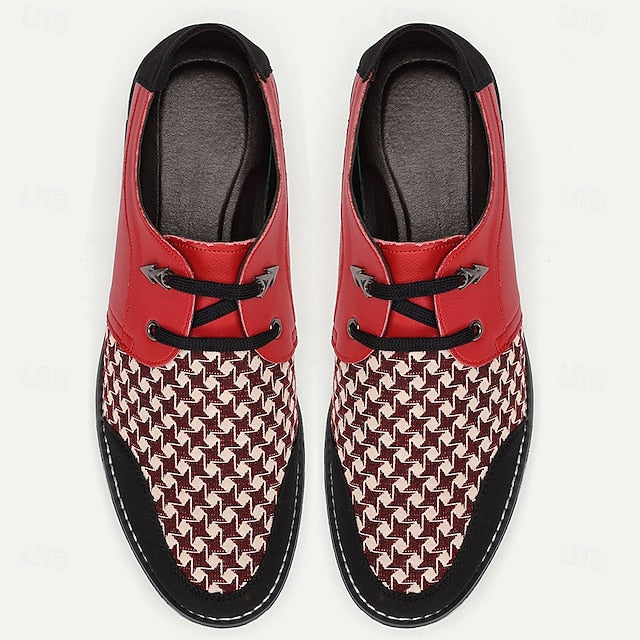 Faux Red Leather Pattern Black Houndstooth Men's and