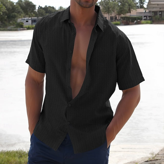 Stripe Wear Beach Men's Linen Shirt Summer