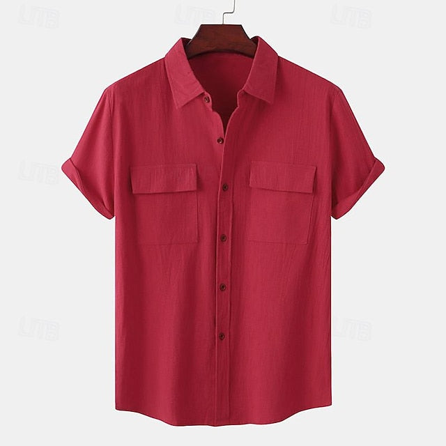 Shirt Wear Linen Beach Men's Up Button Summer