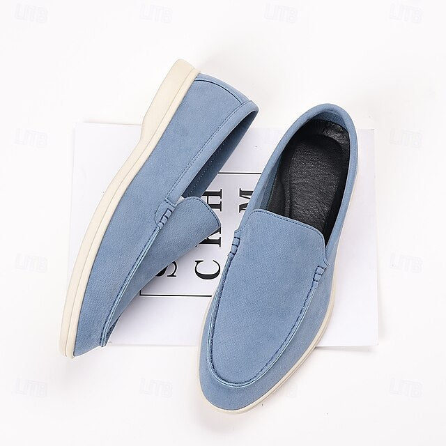 Slip-On Breathable Men's Faux – Casual Light Blue Loafers