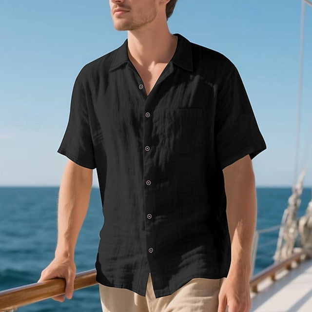 Casual Men's Cotton Shirt Linen Up Button