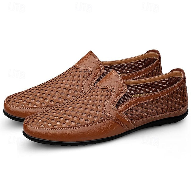 Breathable Men's Leather and Casual Loafers - Slip-On Mesh