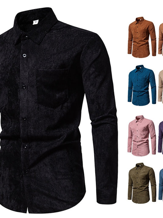 Men's Shirt Yellow Pink Black Corduroy Casual