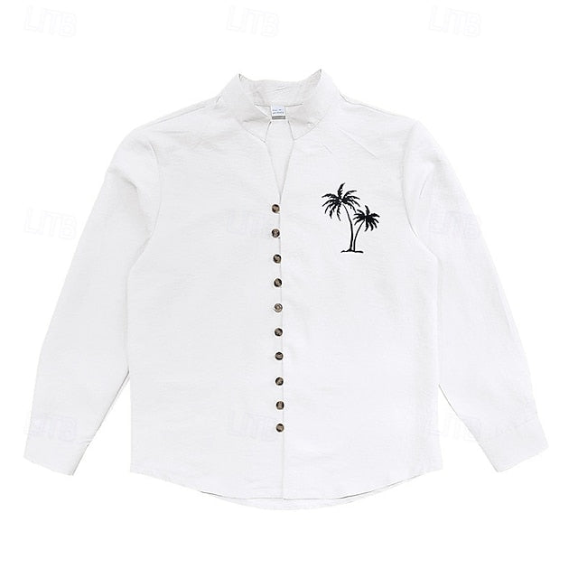 Button Men's Up Summer Linen Shirt Wear Beach