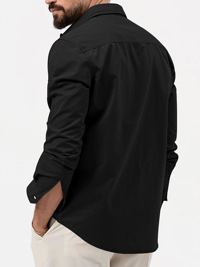 Men's Casual Black Up Shirt White Button Green
