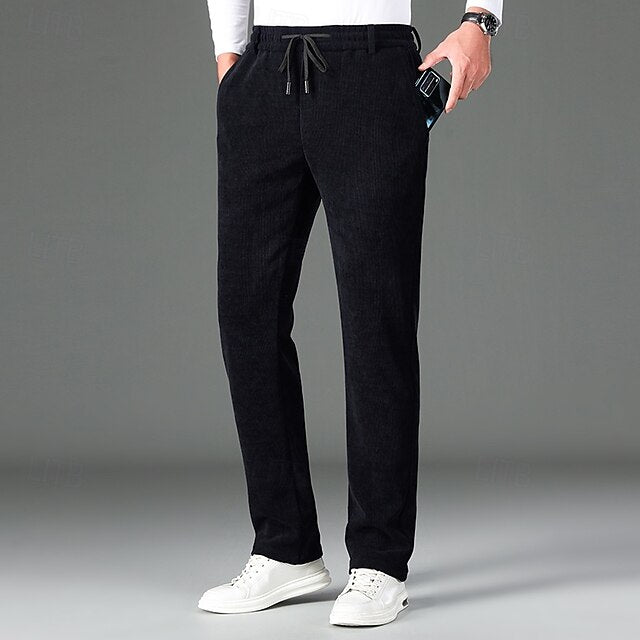 Colored Pants Trousers Solid Corduroy Casual Men's
