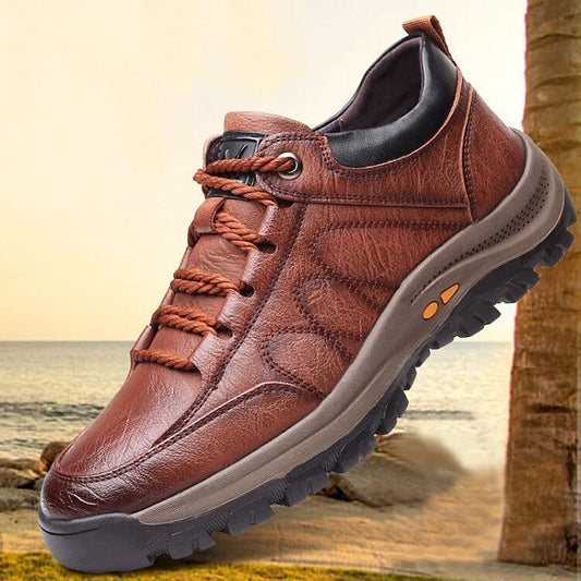 Faux Shoes Men's with Casual Hiking Non-Slip Leather Brown