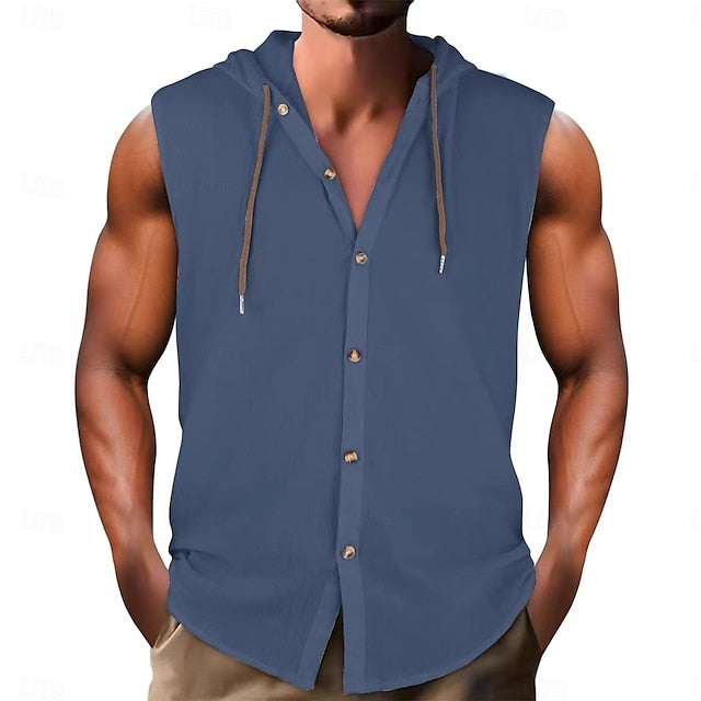 Linen Beach Shirt Hooded Wear Summer Men's