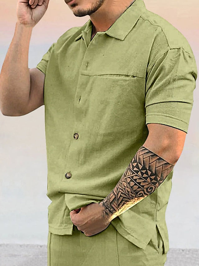 Shirt Summer Up Beach Casual Button Men's