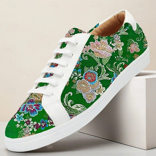 Green Comfortable Men's Jacquard Low-Top Fabric Sneakers