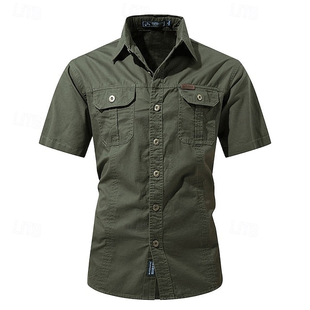 Summer Cargo Button Men's Shirt Up Casual