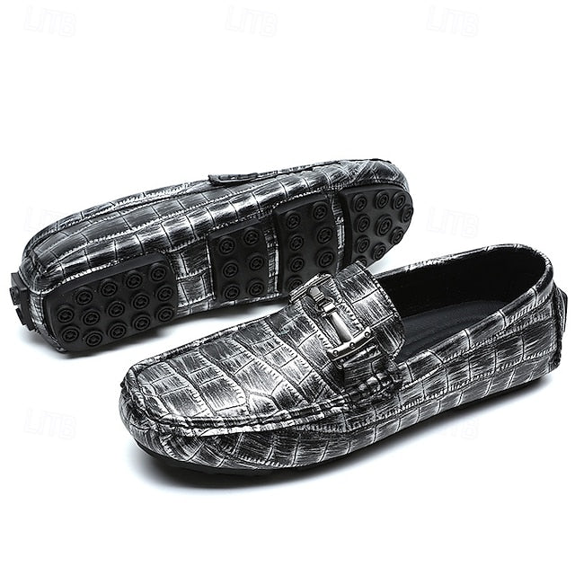 Pattern Leather Faux - Purple Crocodile Men's Loafers