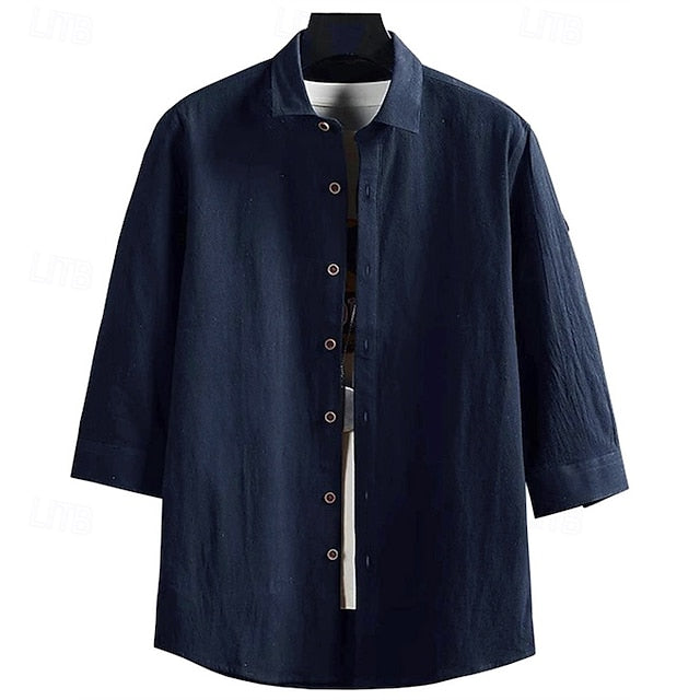 Casual Men's Button Shirt Cotton Linen Up