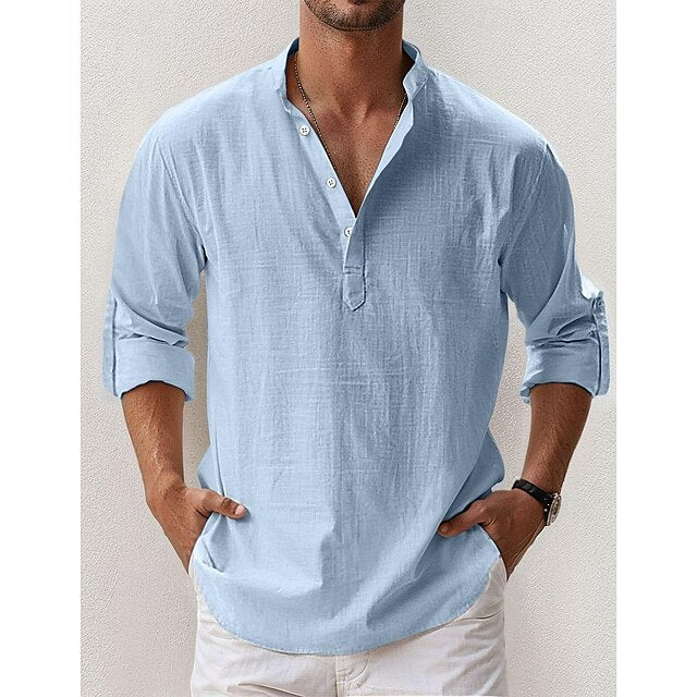 Band Linen Collar Popover Shirt Summer Men's