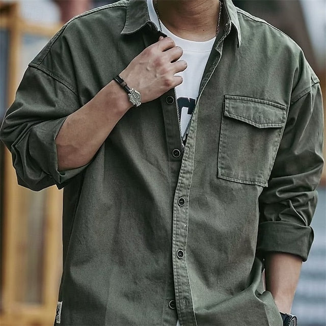 Button Workwear Shirt Shirts Men's Work Up