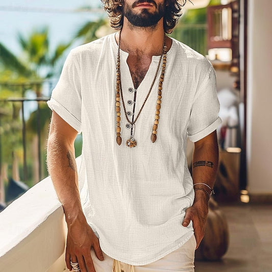 Linen Summer Solid Beach Men's Shirt