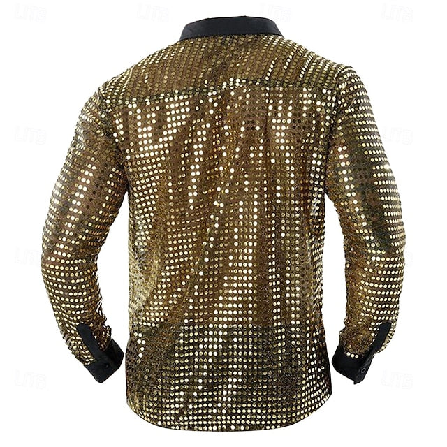 Long Men's Gold Disco Black Silver Shirt Prom