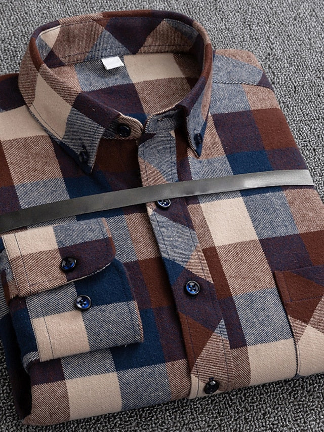 Shirt Up Plaid Button Casual Men's