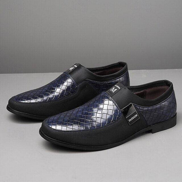 Men's Slip-On Leather Embossed Loafers with Faux Brown