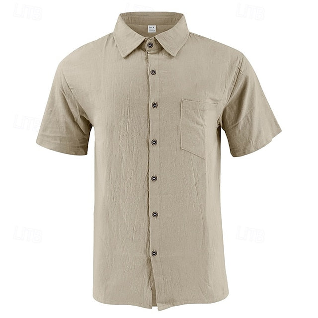 Casual Men's Cotton Shirt Linen Up Button